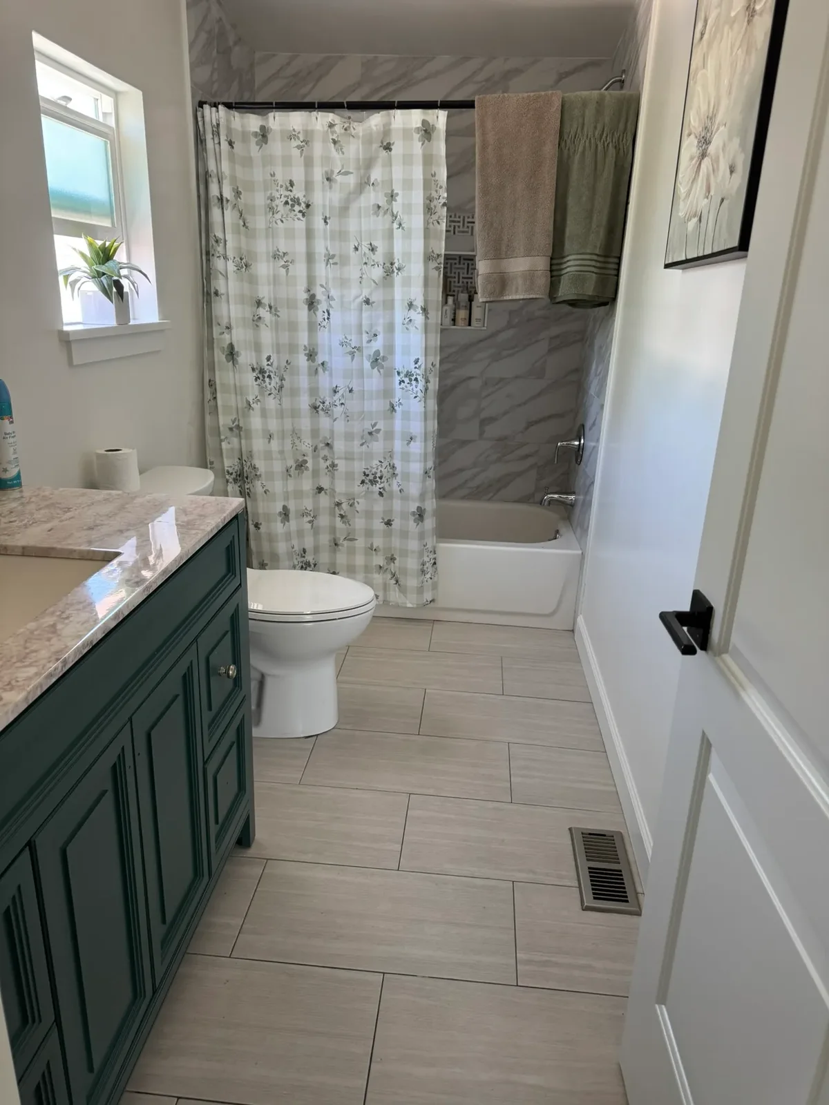 Green vanity bathroom cleaned top to bottom